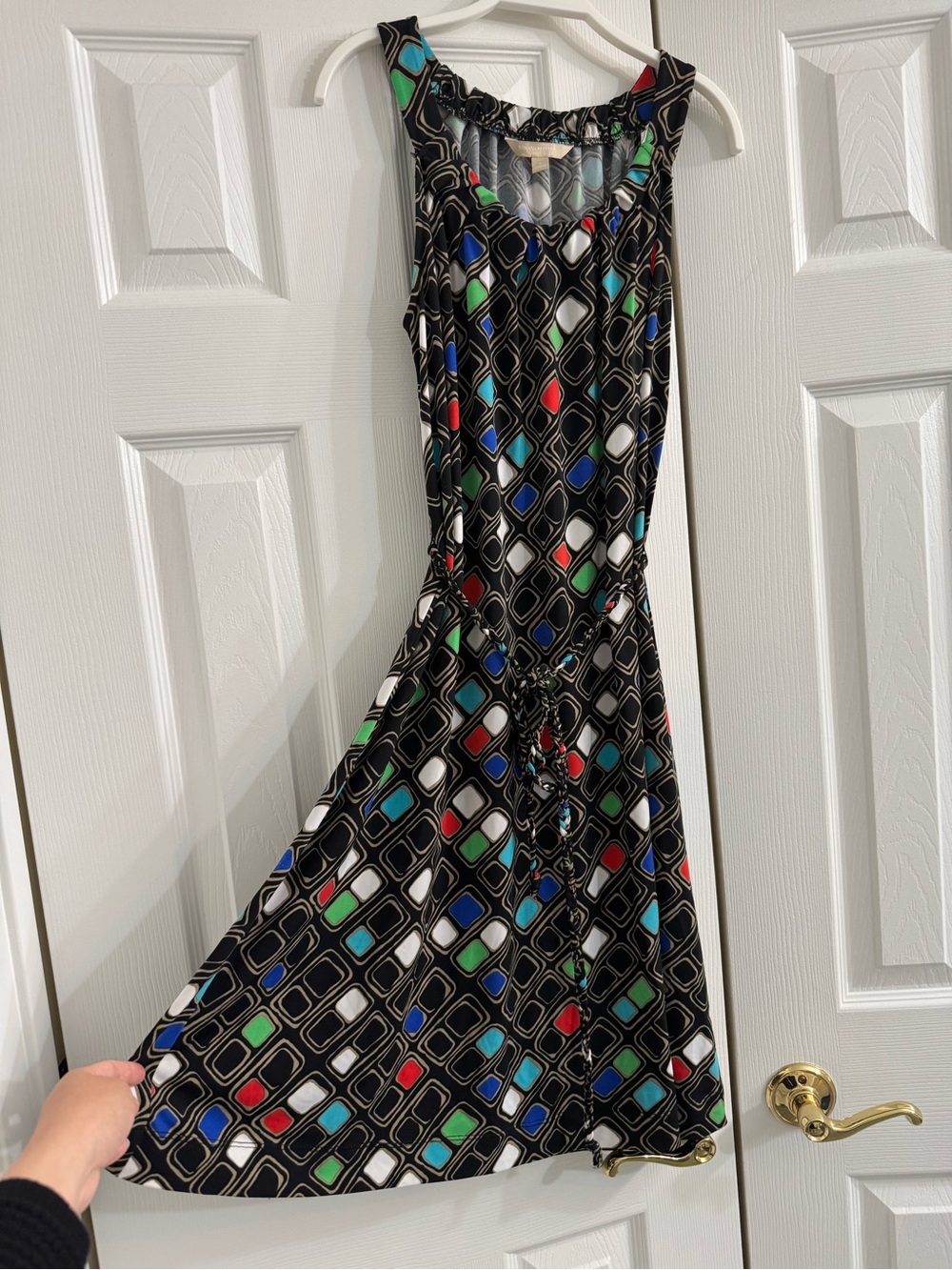 Banana Republic Sleeveless Black Geo-Print Midi Dress with Colorful Accents
